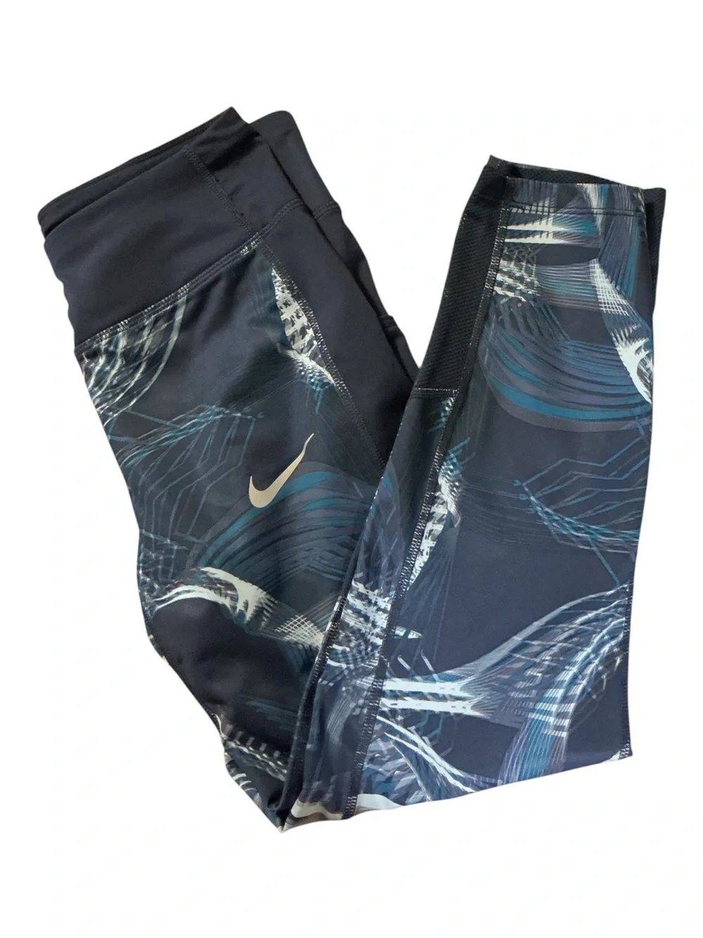 Nike Black Leggings with Blue-Teal Wave Print